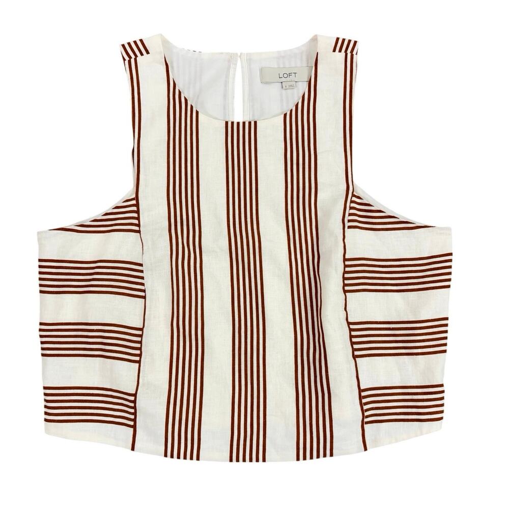 LOFT Linen Blend Striped Cropped Shell Top Size 8 Coastal Minimalist Boho